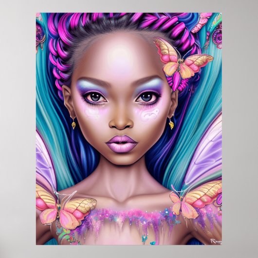 Vlinders meisje psychedelische kleuren modern cade poster (Voorkant)