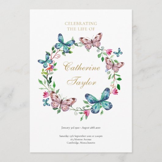 Vlinders Memorial begrafenisopdracht Programmakaart (Voorkant)