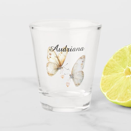 Vlinders met harten shot glas (Voorkant)
