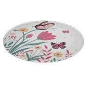 Vlinders met roze tulpen en gele madeliefjes snijplank (Hoek)