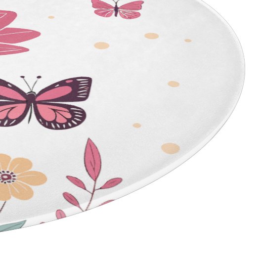 Vlinders met roze tulpen en gele madeliefjes snijplank (Hoek)