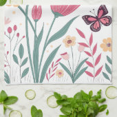 Vlinders met roze tulpen en gele madeliefjes theedoek (Gevouwen)