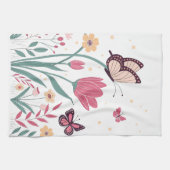 Vlinders met roze tulpen en gele madeliefjes theedoek (Horizontaal)