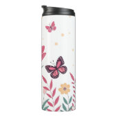 Vlinders met roze tulpen en gele madeliefjes thermosbeker (Geroteerd rechts)