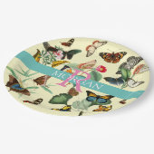  vlinders, monogram en naam, Bleek geel Papieren Bordje (Gekanteld)