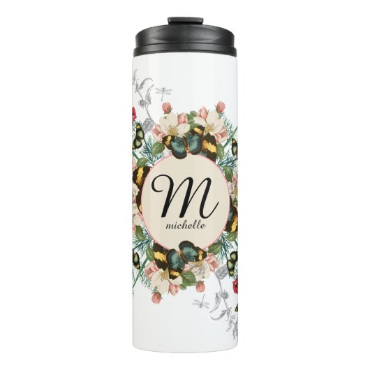 Vlinders Monogram Ephemera Custom Thermosbeker (Voorkant)