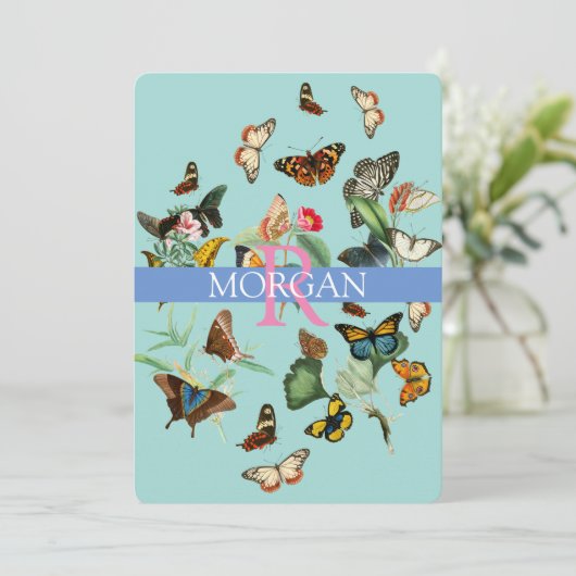  Vlinders, Monogram Naam Bericht vs2 Kaart (Staand voorkant)