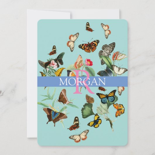  Vlinders, Monogram Naam Bericht vs2 Kaart (Voorkant)