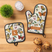   Vlinders Monogram Naam Ovenwant & Pannenlap Set (Top down)