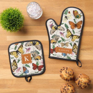   Vlinders Monogram Naam Ovenwant & Pannenlap Set