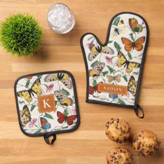 Vlinders Monogram Naam Ovenwant & Pannenlap Set