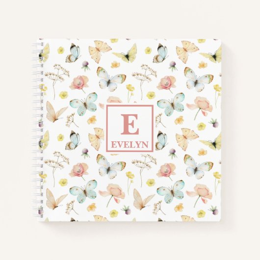 Vlinders Monogram Schrijfblok Dagboek Notitieboek (Voorkant)