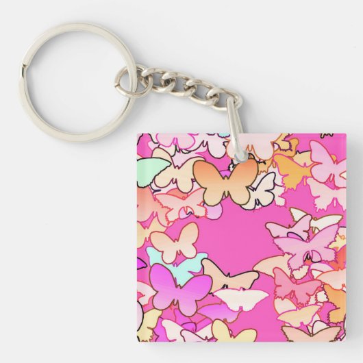 Vlinders, multi en diep roze sleutelhanger (Voorkant)