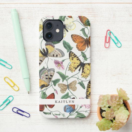   vlinders | Naam iPhone Hoesje (Op bureau)