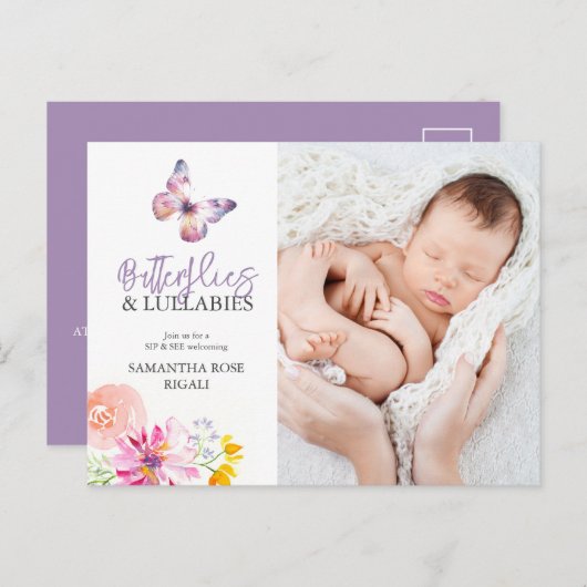 Vlinders nippen en zien Baby shower nodigt uit Feestdagenkaart (Voorkant / Achterkant)