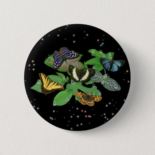 Vlinders op Bladeren Ronde Button 5,7 Cm (Voorkant)
