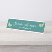  vlinders op Blauwgroen achtergrond met naam Bureau Naambordje (Voorkant)