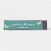  vlinders op Blauwgroen achtergrond met naam Bureau Naambordje (Voorkant)