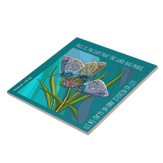 Vlinders op bloem met vers uit Psalm 118:24 Tegeltje (Zijkant)