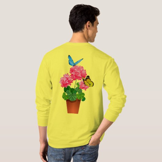 Vlinders op bloemen T-shirt (Achterkant volledig)