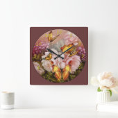 Vlinders op Bloemen Vierkante Klok (Huis)