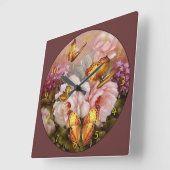 Vlinders op Bloemen Vierkante Klok (Hoek)