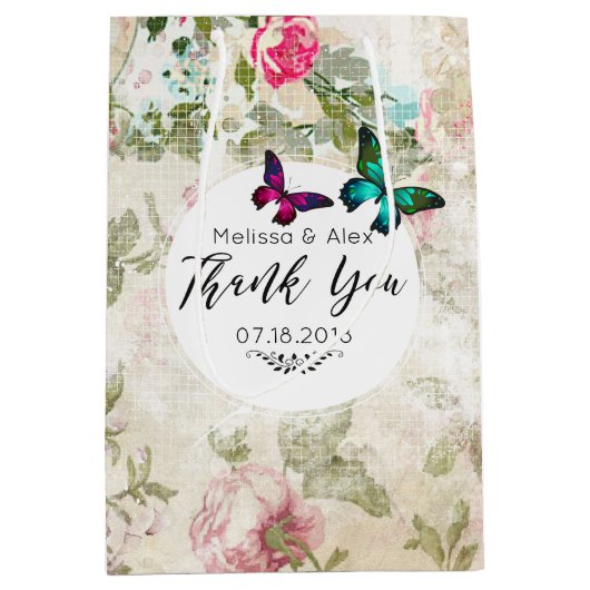 Vlinders op een armoedige  collage bruiloft medium cadeauzakje (Voorkant)