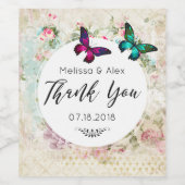 Vlinders op een armoedige collage bruiloft wijn etiket (Enkel label)