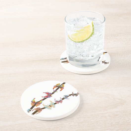 Vlinders op een tak zandsteen onderzetter (Zijkant)