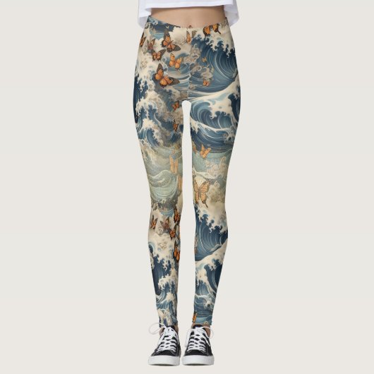Vlinders op golven leggings (Voorkant)