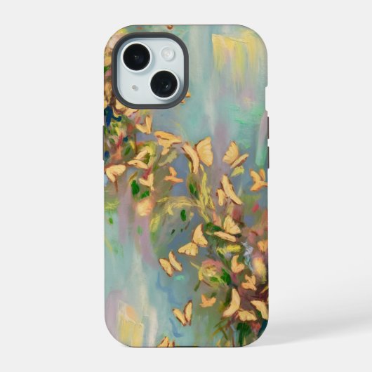 Vlinders op lichtblauwe achtergrond iPhone 15 case (Achterkant)