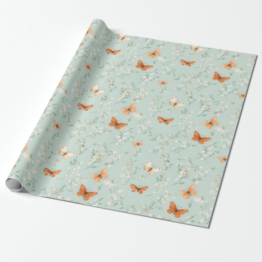 Vlinders op Mint Green Cadeaupapier (Uitgerold)