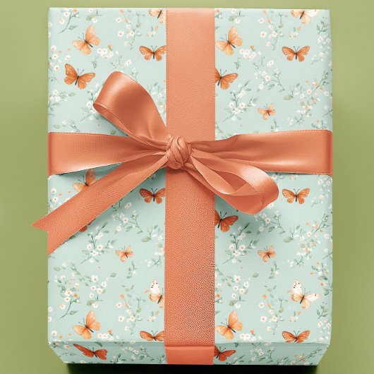 Vlinders op Mint Green Cadeaupapier