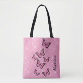 vlinders op roze gesimuleerde glitter tote bag (Voorkant)