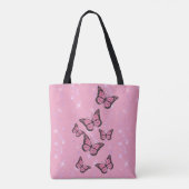 vlinders op roze gesimuleerde glitter tote bag (Achterkant)