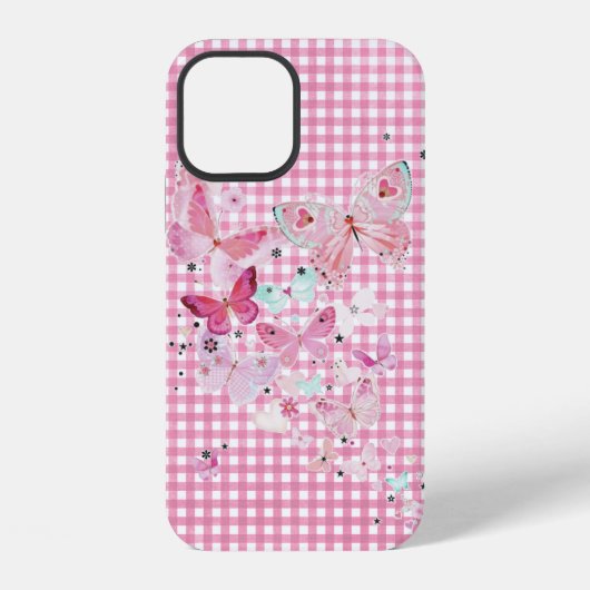 Vlinders Op Roze Gingham iPhone Hoesje (Achterkant)