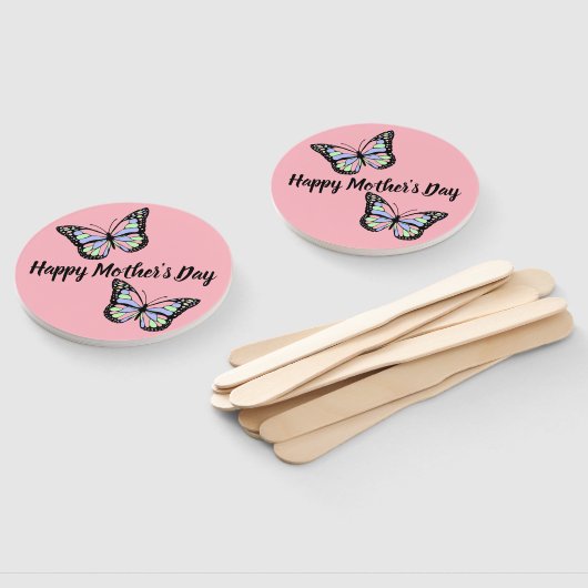 Vlinders op Roze Happy Moederdag Handwaaier (Niet-gemonteerd)