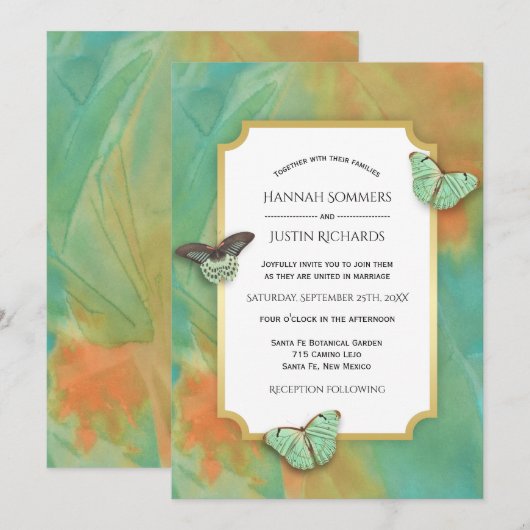 Vlinders op Southwest Kleuren bruiloft uitnodiging (Voorkant / Achterkant)