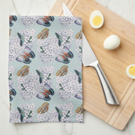 Vlinders op zacht blauwgroen theedoek (Quarter Fold)