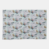 Vlinders op zacht blauwgroen theedoek (Horizontaal)