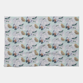 Vlinders op zacht blauwgroen theedoek