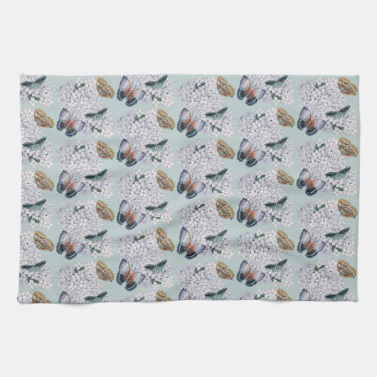 Vlinders op zacht blauwgroen theedoek (Horizontaal)