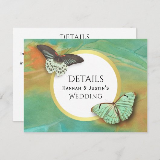 Vlinders op Zuidwest Kleuren Trouwdetails Briefkaart (Voorkant / Achterkant)