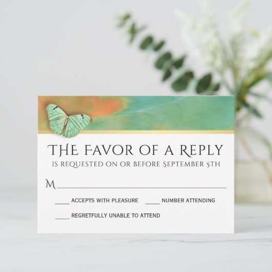 Vlinders op Zuidwest Kleuren Trouwen RSVP (Staand voorkant)