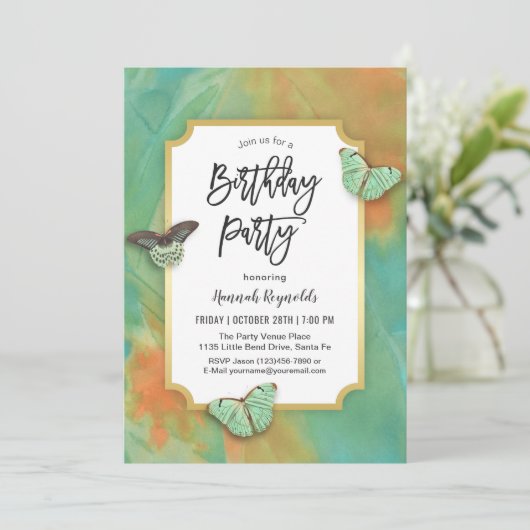 Vlinders op Zuidwest Kleuren Verjaardagsfeest Kaart (Staand voorkant)