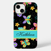 Vlinders op zwarte Whimsy naam gepersonaliseerd Case-Mate iPhone Case (Achterkant)
