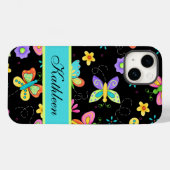 Vlinders op zwarte Whimsy naam gepersonaliseerd Case-Mate iPhone Case (Achterkant (horizontaal))