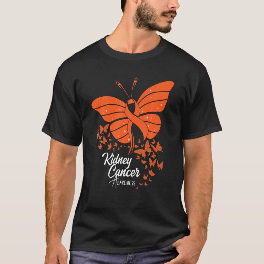 Vlinders Oranje lint Nierkanker bewustzijn T-shirt (Voorkant)