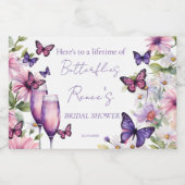 Vlinders paarse bruiloft cadeau  sparkling wijnetiket (Enkel label)