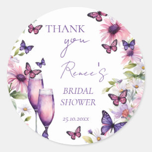 Vlinders paarse bruiloft favor  ronde sticker